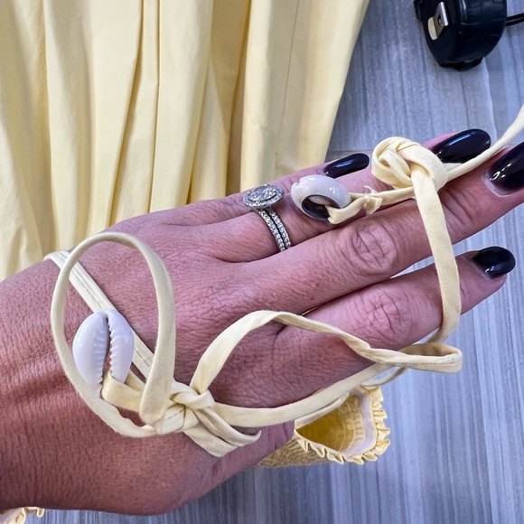 Yellow Smocked Mini dress with Pockets Medium - Picture 9 of 10